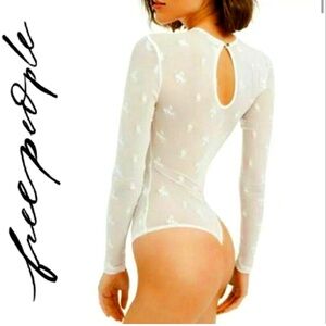 NWT Free People Ivory Mesh Make out  Bodysuit Women size M